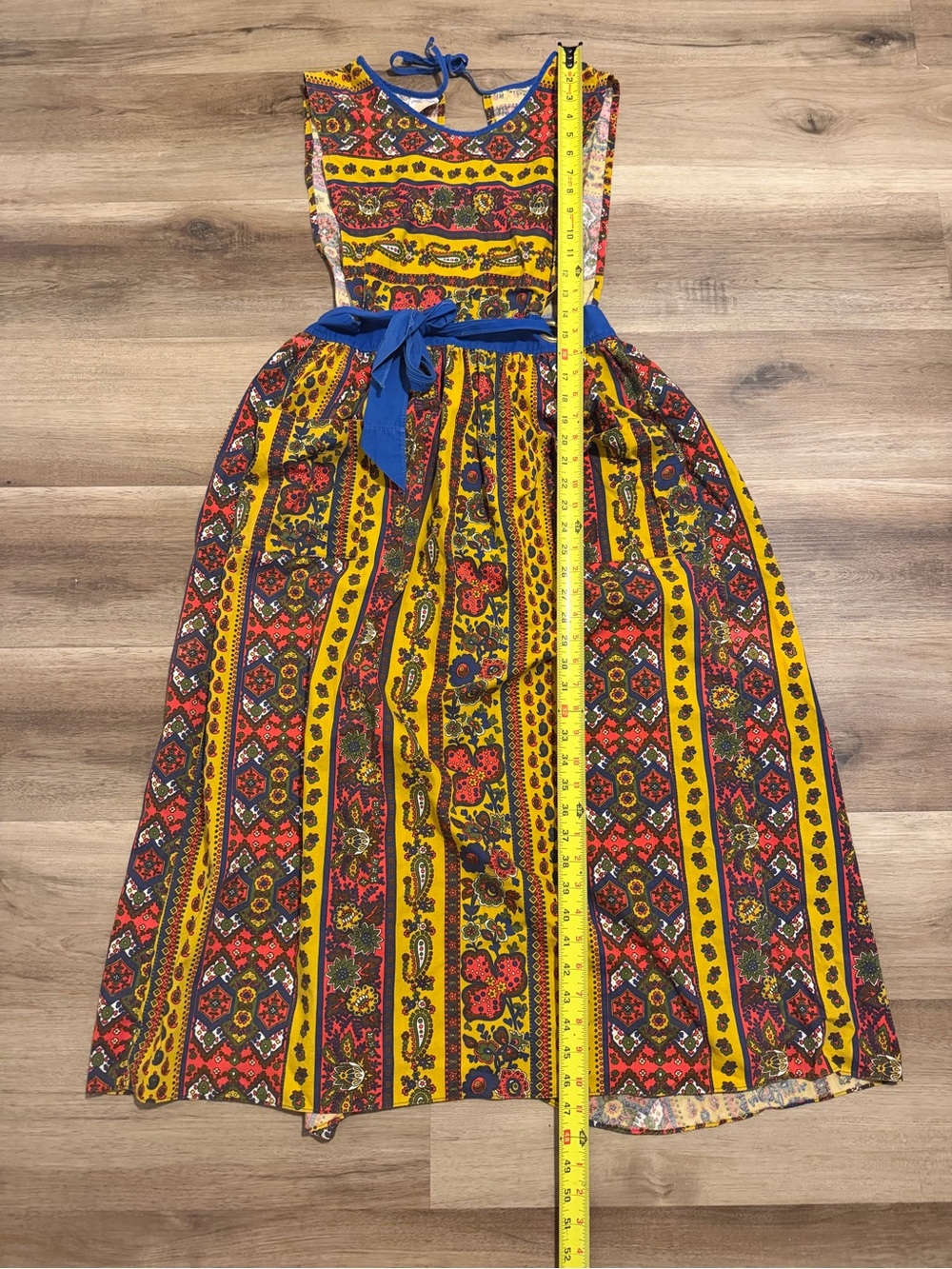 VTG Design House Apron Pinafore Dress 60s 70s Lotus Floral Paisley Cottagecore - Picture 9 of 12